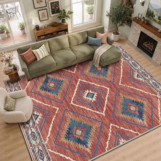 BESTSWEETIE Area Rug 9x12 Rug Machine Washable Non-Slip Low Pile Print Pattern
