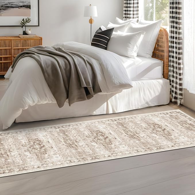 Boho 2x8 Long Runner Rugs for Hallway, Neutral Farmhouse Non Slip Runner for