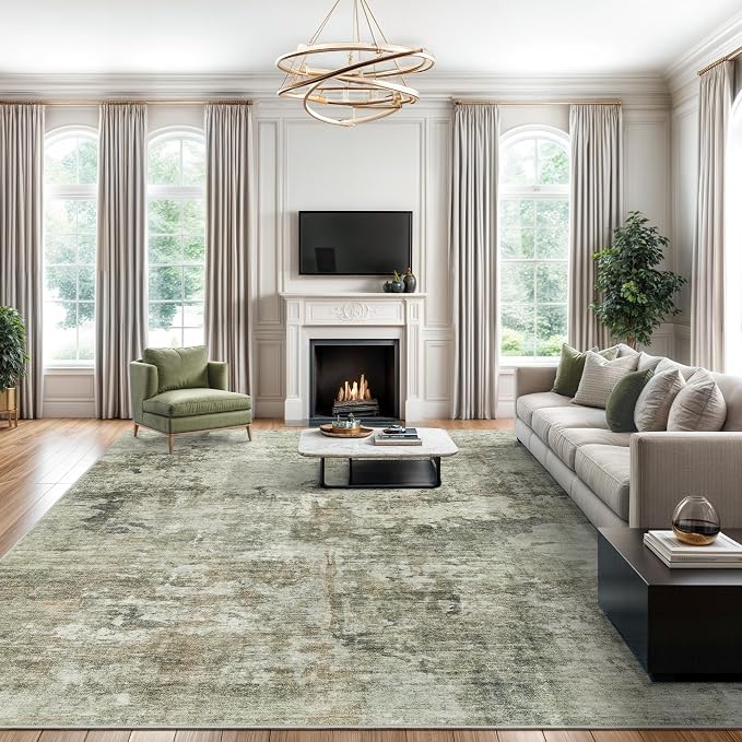 Soalmost Abstract Rug 8x10 Large Living Room Neutral Modern Washable Area Rugs
