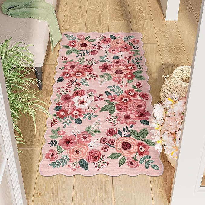 DUKINO 2x4 Washable Runner Rugs, Non Slip Floral Print Entryway Rug