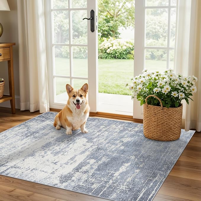 Washable 3x4 Kitchen Area Rugs: Abstract Stain-Resistant Sink Rug Non-Slip