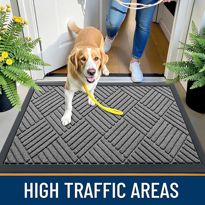 OLANLY Front Door Mat Outside Entrance 33x21, Heavy Duty Sturdy Natural Rubber