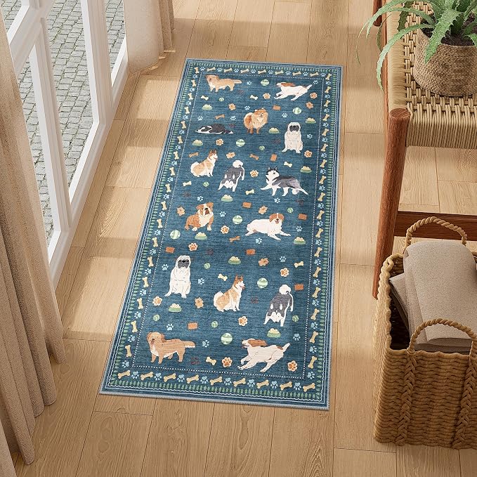 DUKINO 2x4 Runner Rug for Entryway, Animal Dog Print Washable Kitchen Rug