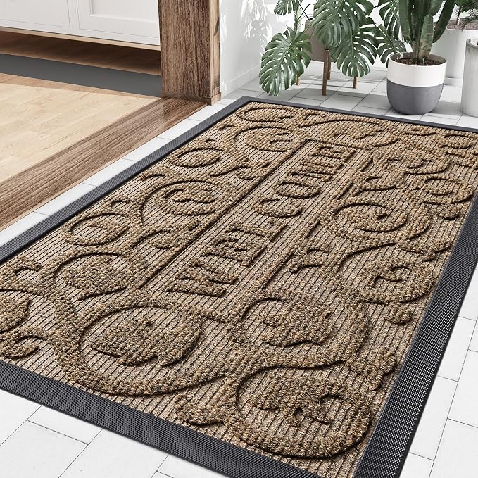 Smiry Welcome Door Mat Outside Entrance, Heavy Duty Trap Dirt and Moisture Easy