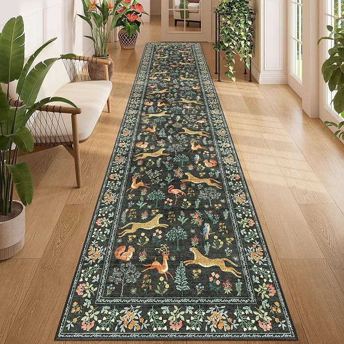 DUKINO 2.6x12 Hallway Runner Rug, Vintage Washable Loog Kitchen Rug
