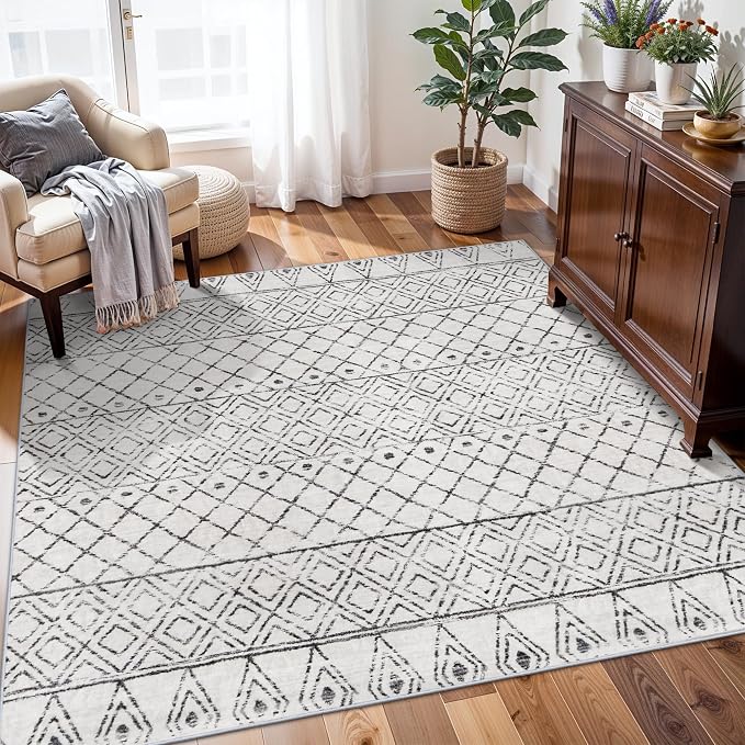 Washable 5x5 Rug Square Moroccan: Non-Slip Soft Indoor Throw Large Carpet