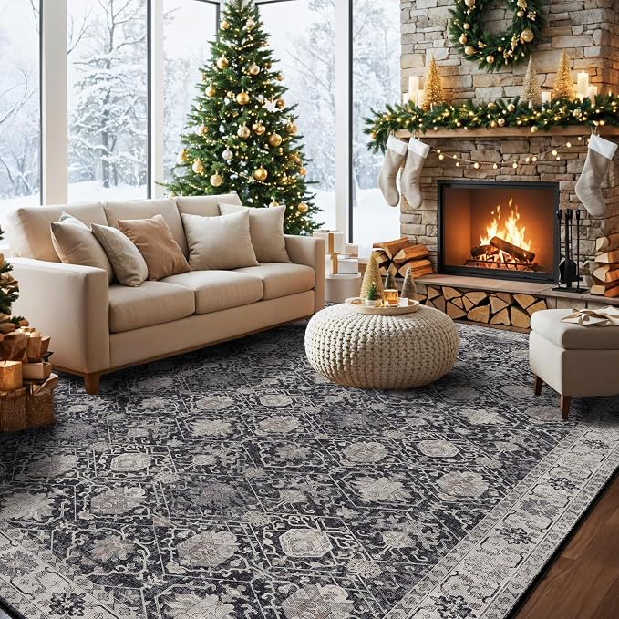 Vintage 10x14 Washable Area Rug: Large Living Room Rugs Indoor Soft Stain