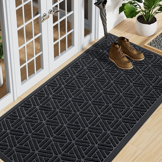 Smiry Front Door Mat Outside Entrance, Heavy Duty Sturdy Natural Rubber Doormat