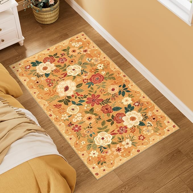 DUKINO 2x4 Rug for Entryway, Washable Kitchen Floral Runner Rug