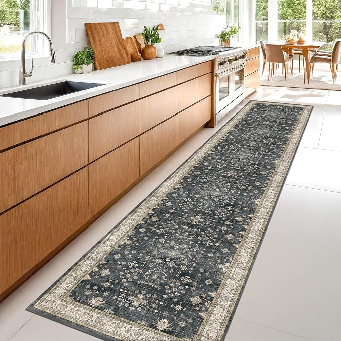 Hazo Haus Black Boho Washable 3x10 Extra Long Hallway Runner Rug, Waterproof