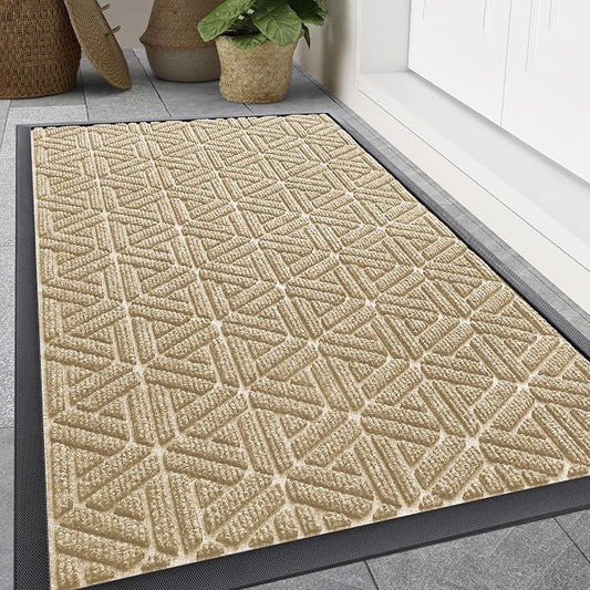 Smiry Front Door Mat Outside Entrance, Heavy Duty Sturdy Natural Rubber Doormat