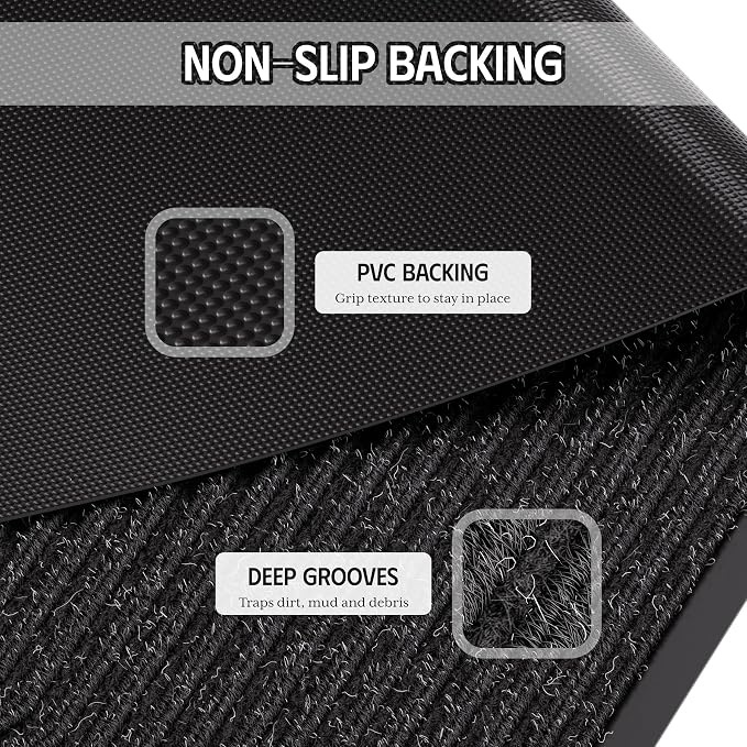 Front Door Mat 4' x 6', Low Profile Welcome Mat, Non-Slip Door Mat Outside