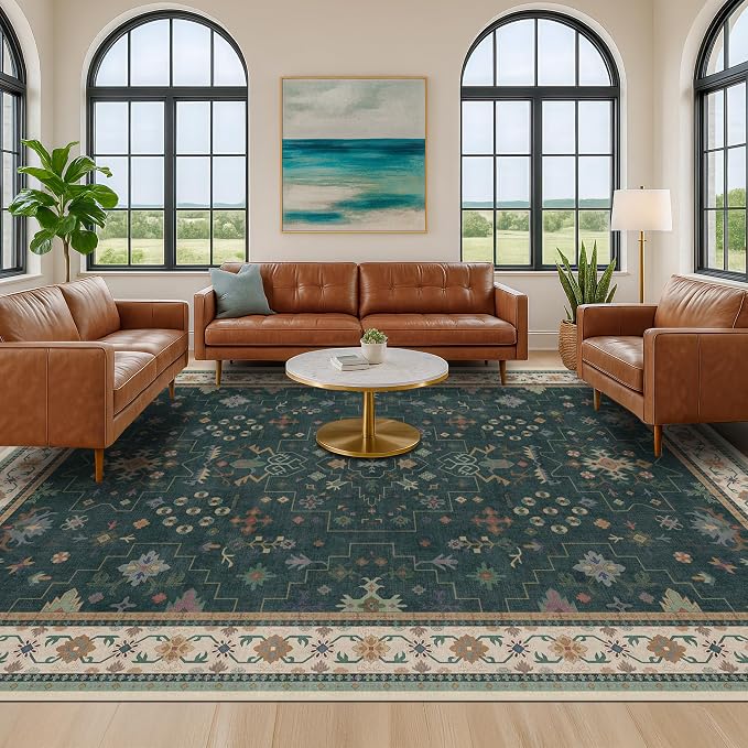 Hazo Haus Dark Green Vintage Living Room Rug 9x12