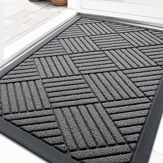 OLANLY Front Door Mat Outside Entrance 33x21, Heavy Duty Sturdy Natural Rubber
