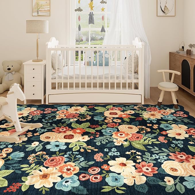 DUKINO 8x10 Area Rug, Floral Washable Rugs