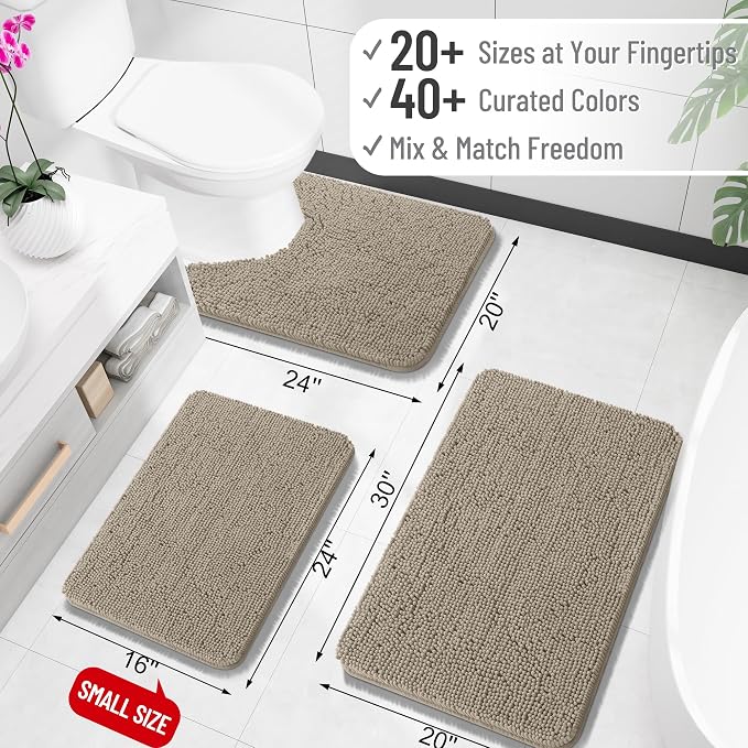 OLANLY Large Bathroom Rugs 59x35, Extra Soft Absorbent Chenille Bath Rugs