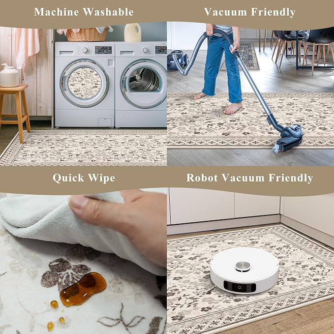 3-Piece Kitchen Rugs Set for Floor, Washable Non-Slip Farmhouse Kitchen Mats