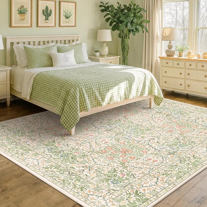 Beige Green 6x9 Washable Area Rugs