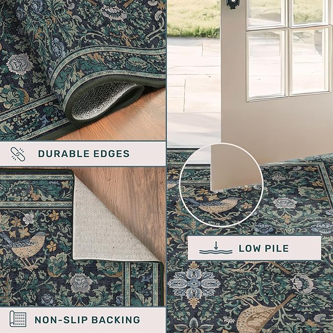 Botanical Bird 2x6 Entryway Rugs Indoor, Machine Washable Runner Rugs