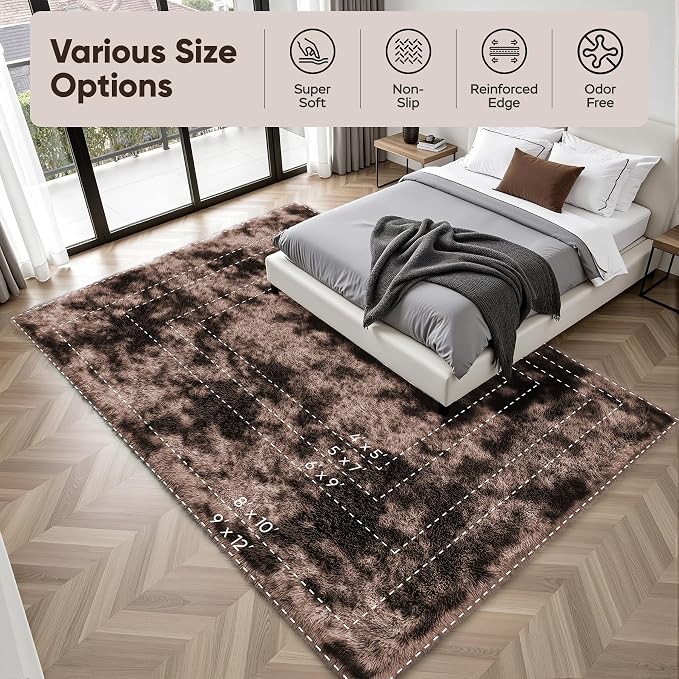 Area Rug for Living Room Bedroom: 4x6 Soft Fluffy Shag Upgrade Non-Slip High