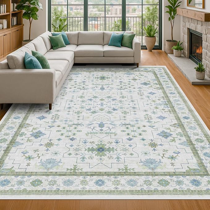 Hazo Haus Blue and Green Living Room Rug 8x10