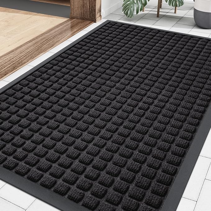 Smiry Front Door Mat Outside Entrance, Heavy Duty Natural Rubber Doormat