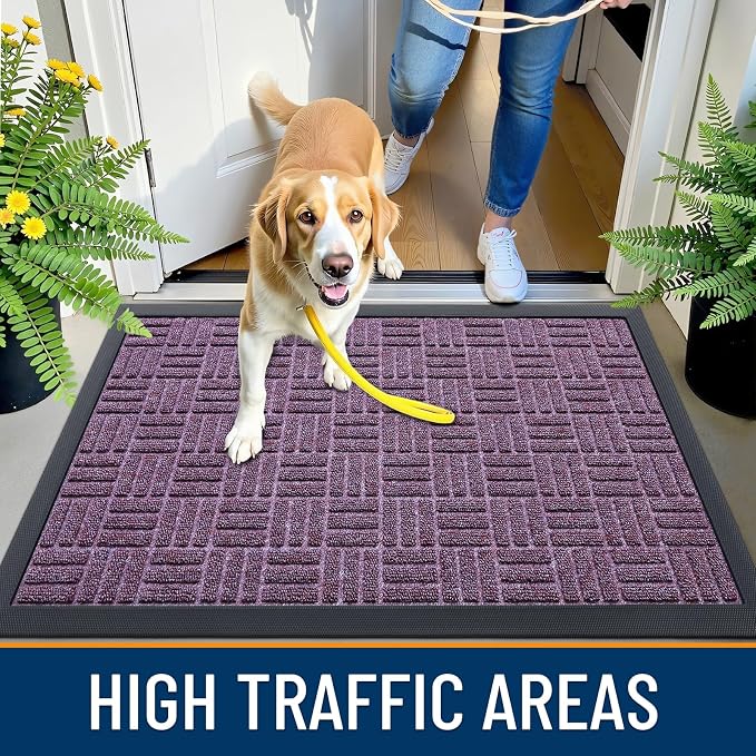 OLANLY Front Door Mat Outside Entrance 47x23, Heavy Duty Sturdy Natural Rubber