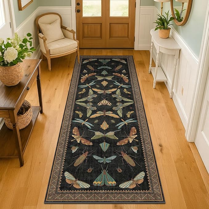 2x7 Black Non Slip Entryway Runner Rug, Boho Washable Runner
