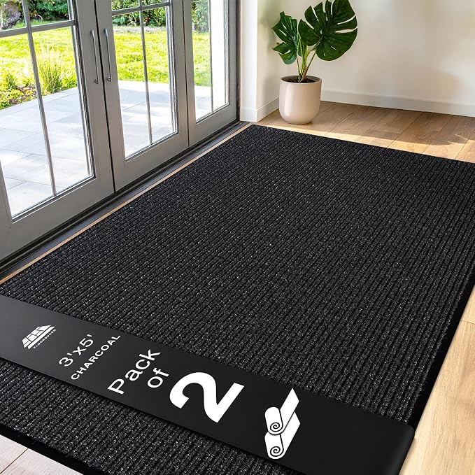 2 Pack Charcoal Commercial Door Mat 3'x5' Heavy Duty Industrial Floor Mat