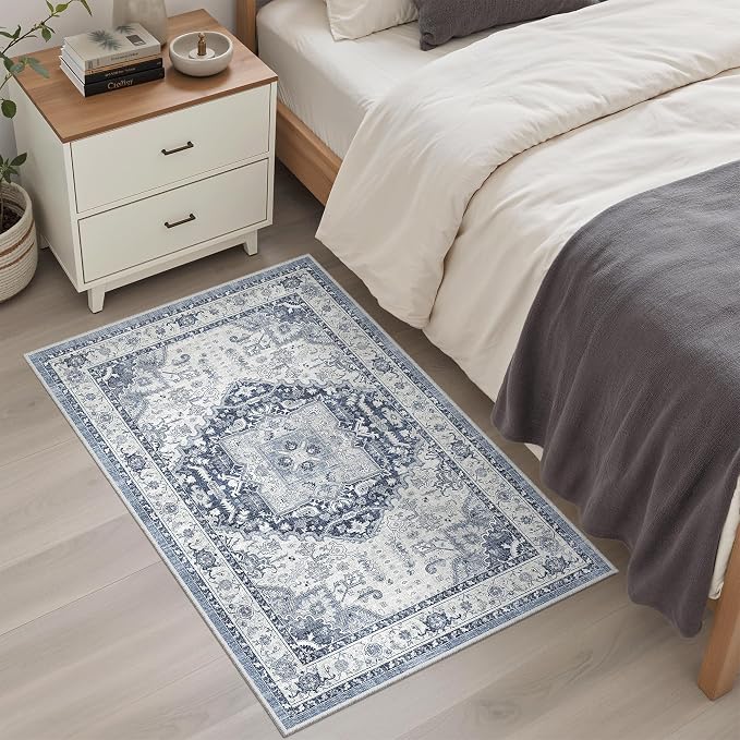 Madane Washable Area Rug 2x3, Small Entryway Rug Non-Slip Vintage Door Mat