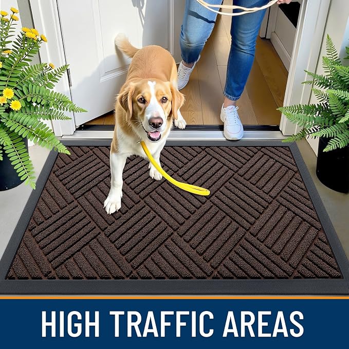 OLANLY Front Door Mat Outside Entrance 29.5x17, Heavy Duty Sturdy Natural