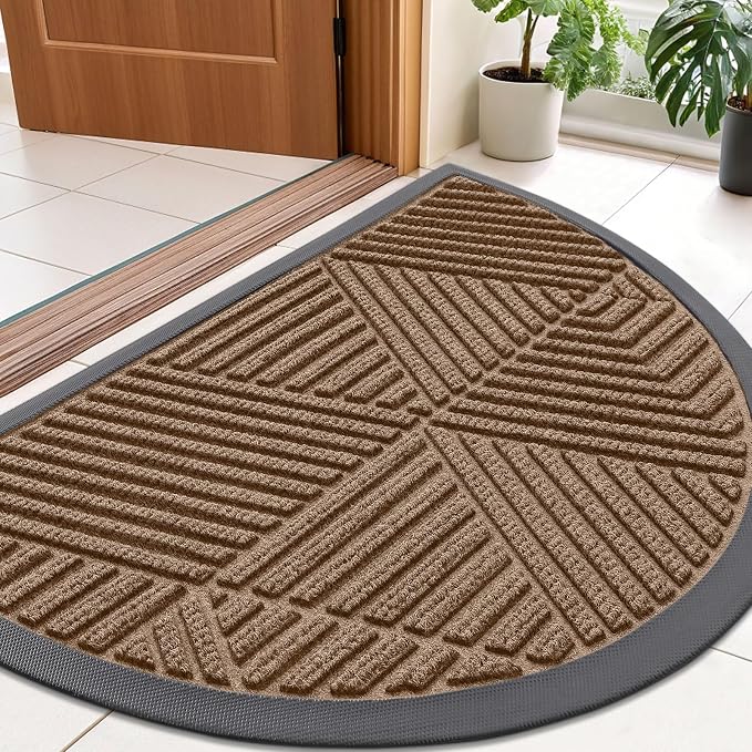 Smiry Half Circle Front Door Mat Outside Entrance, Heavy Duty Sturdy Natural