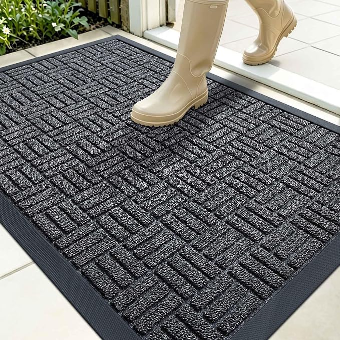 OLANLY Front Door Mat Outside Entrance 35x23, Heavy Duty Sturdy Natural Rubber