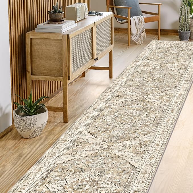 Yamaziot Washable Runner Rug, Stain Resistant Low Pile Distressed Carpet Runner