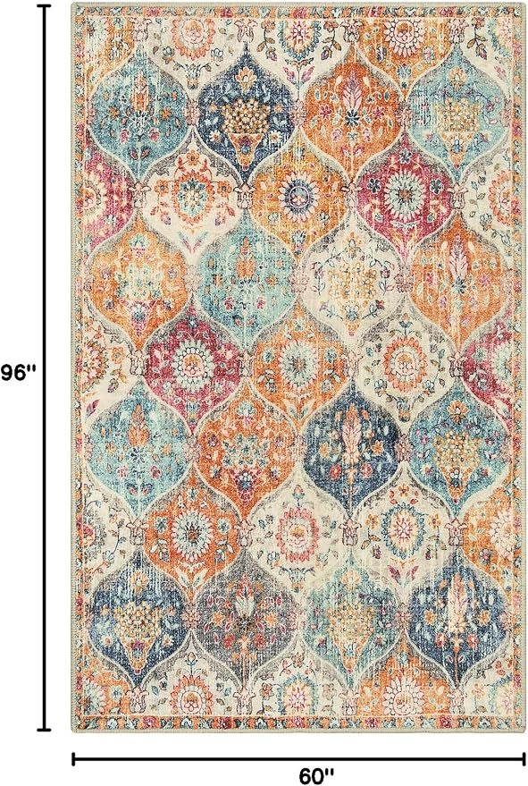 Lahome Moroccan 5x8 Area Rug, Ultra-Thin Washable Rugs