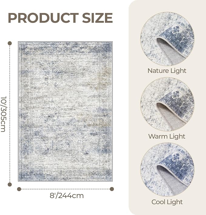 8x10 Area Rugs for Living Room, Non-Slip Backing Large Washable Rug for Nursery