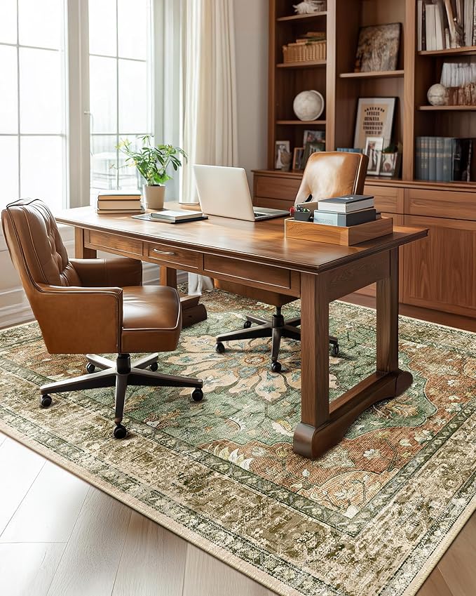 RELEANY Area Rugs 5'x7' Washable Non-Slip, Floral Vintage Distress Medallion