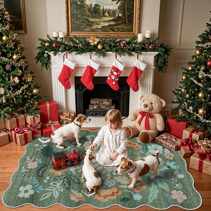 4x6 Living Room Area Rugs: Washable Farmhouse Nursery Kitchen Floral Rugs