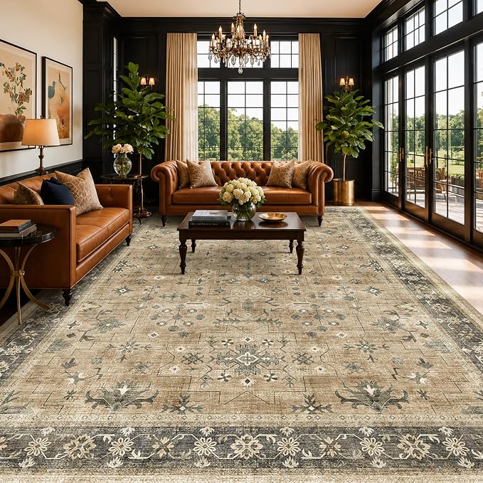Warm Taupe Sage 9x12 Living Room Rug