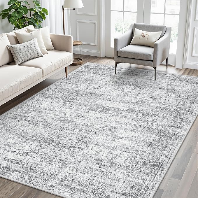 Soalmost 5x7 Area Rugs Gray Low Pile Indoor Washable Trendy Faded Style Rugs
