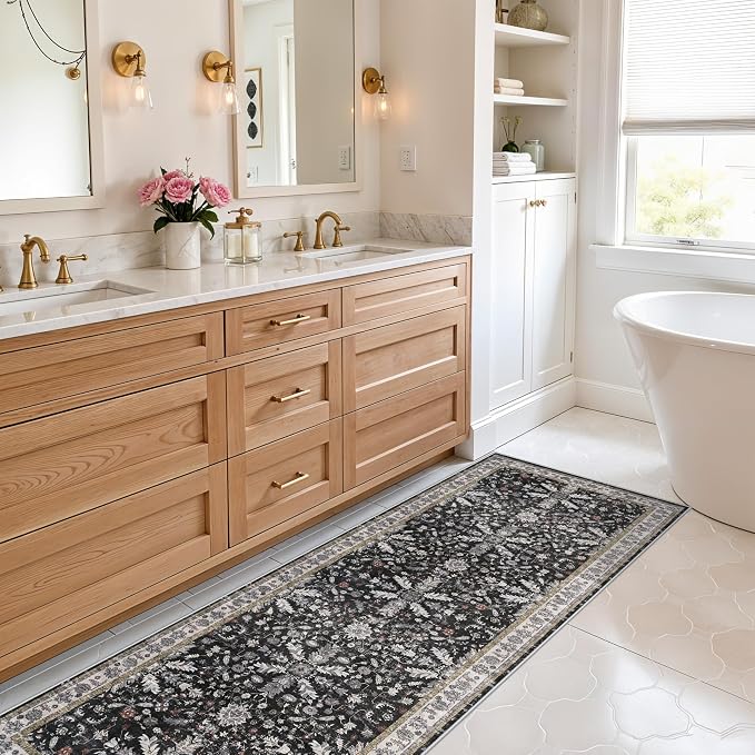 2x8ft Kitchen Rug Runners Washable Non Slip – Boho Floral Carpet Runner