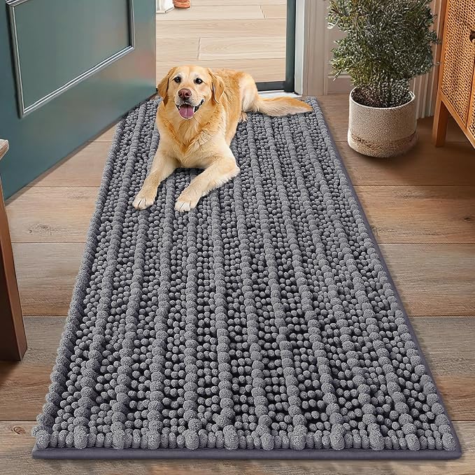 Smiry Dog Door Mat for Muddy Paws 48x30, Absorbent Dirt Trapper, Non-Slip