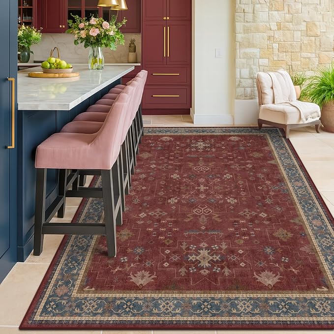 5x7 Boho Dark Red Rug for Living Room