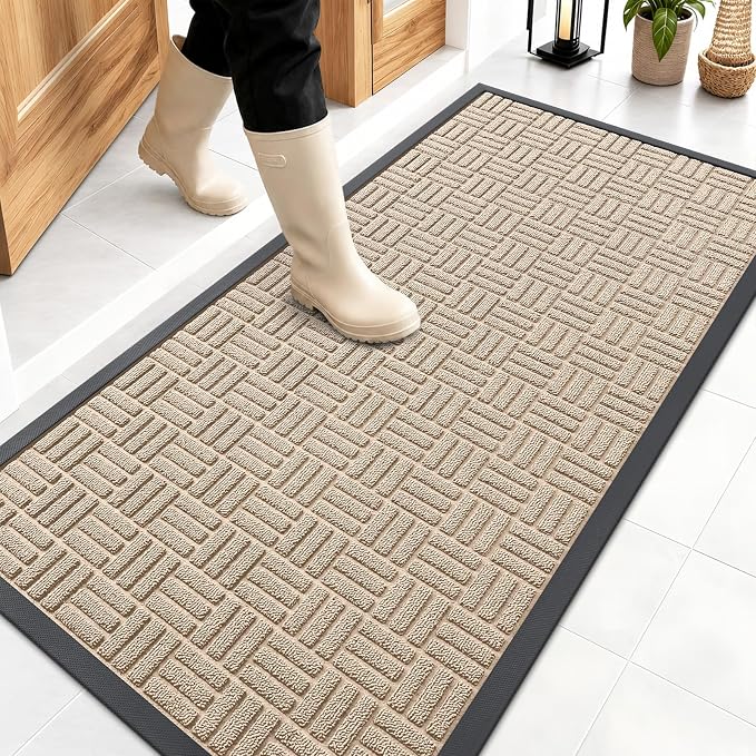 OLANLY Front Door Mat Outside Entrance 47x23, Heavy Duty Sturdy Natural Rubber