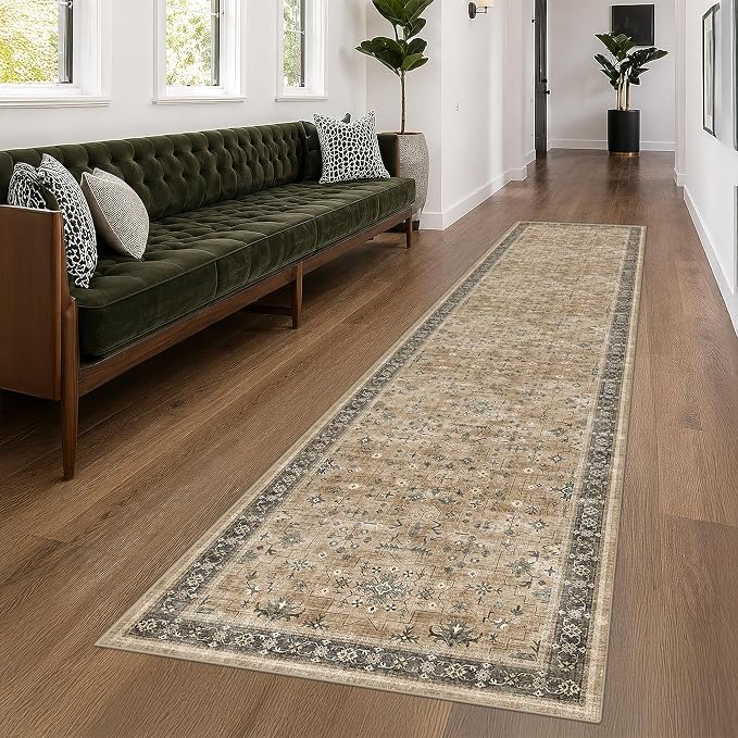 Hazo Haus Boho Washable 3x16 Extra Long Hallway Runner Rug, Neutral Large