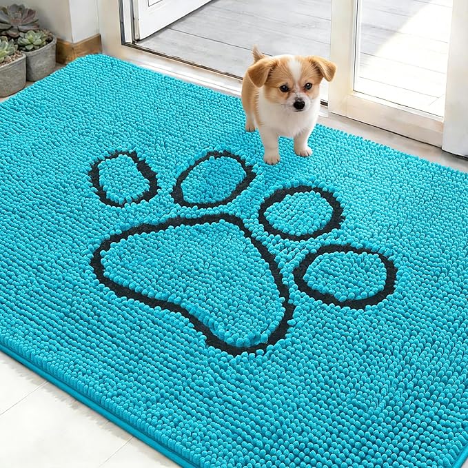 OLANLY Dog Door Mat for Muddy Paws 48x30, Paw Print Design, Absorbs Moisture