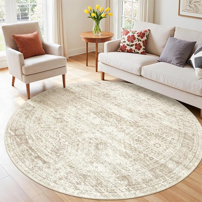 Round Rug 5ft, Washable Circle Rug
