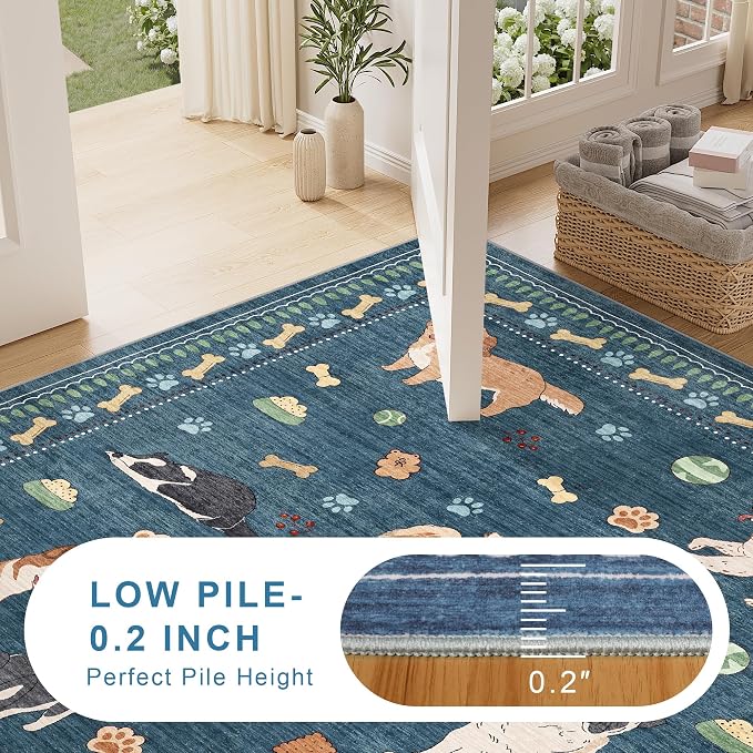 DUKINO 6x9 Rug for Living Room, Lightweight Animal Dog Print Washable Area Rug