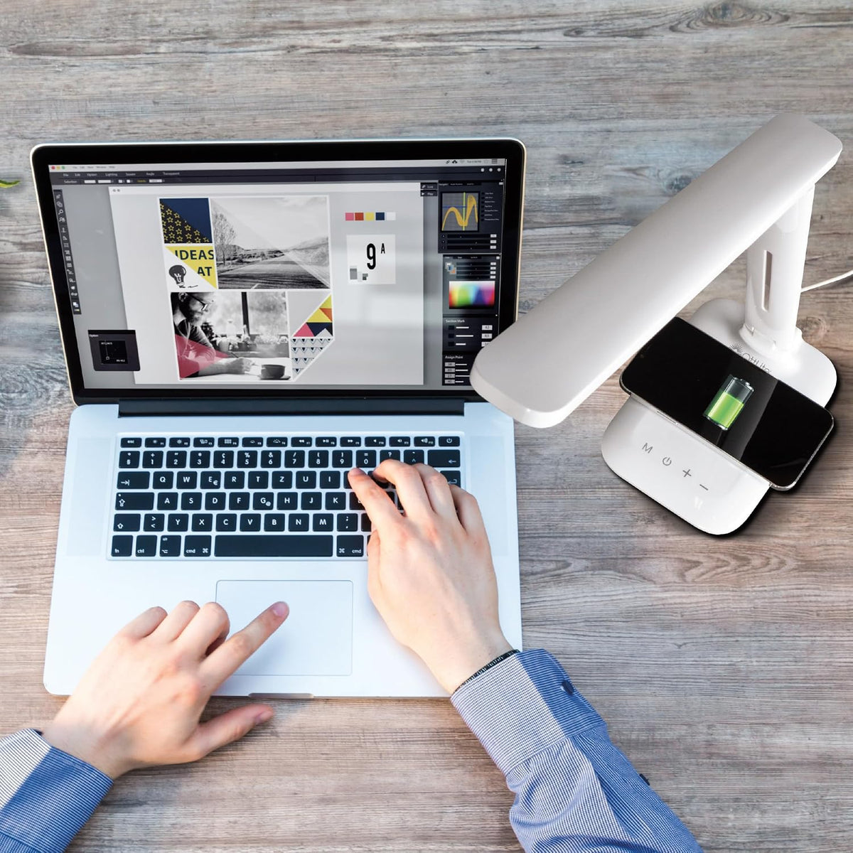 OttLite Charge Up LED Task Lamp with USB and Wireless Charging, White