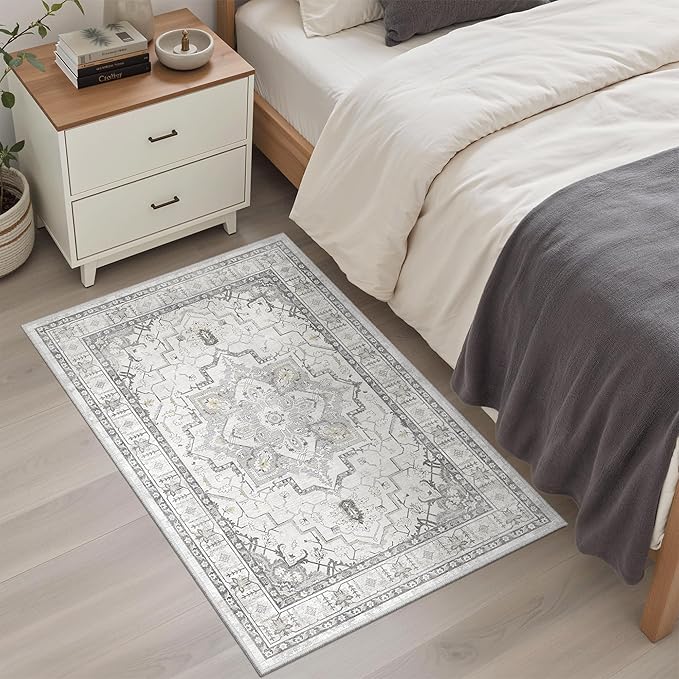 Madane Washable Area Rug 2x3, Small Entryway Rug Non-Slip Vintage Door Mat